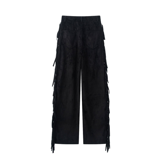 Damen Weite Highwaist-Hose mit seitlichen Fransen und weitem Bein Nord Taschen