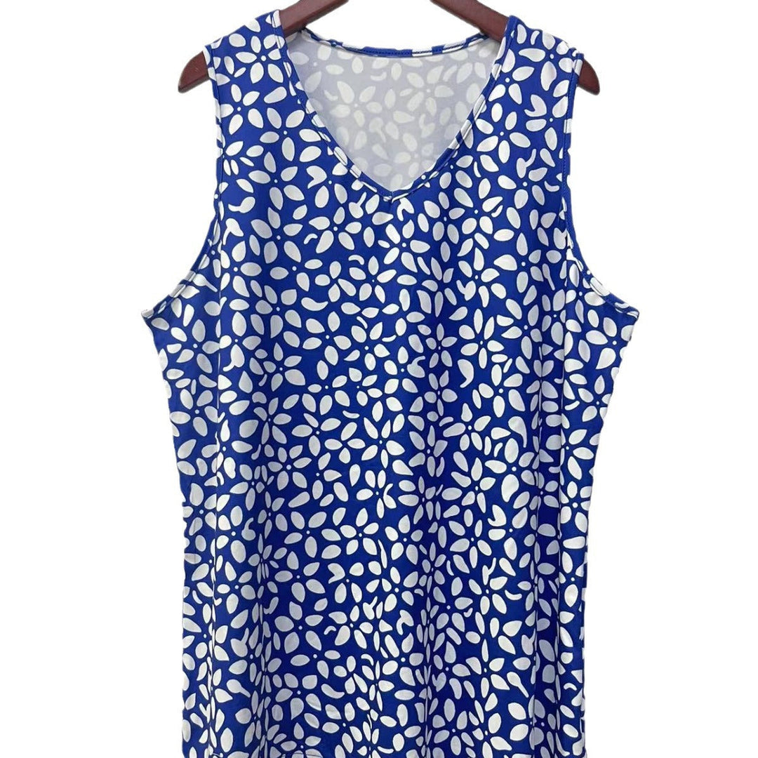 Damen ärmelloses V-Top mit floralem Print und seitlichen Eingrifftaschen