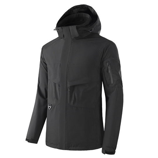 Herren Wasserdichte Softshell-Outdoorjacke mit verschweißten Nähten, taktischen Brusttaschen und verstellbarer Kapuze Nord Taschen