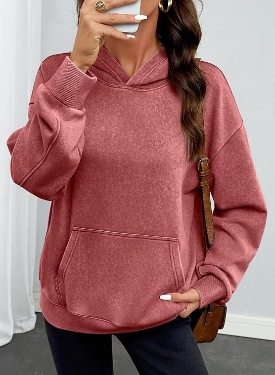 Damen Oversize-Kapuzenpullover mit Kängurutasche, washed-Finish und gerippten Bündchen Nord Taschen