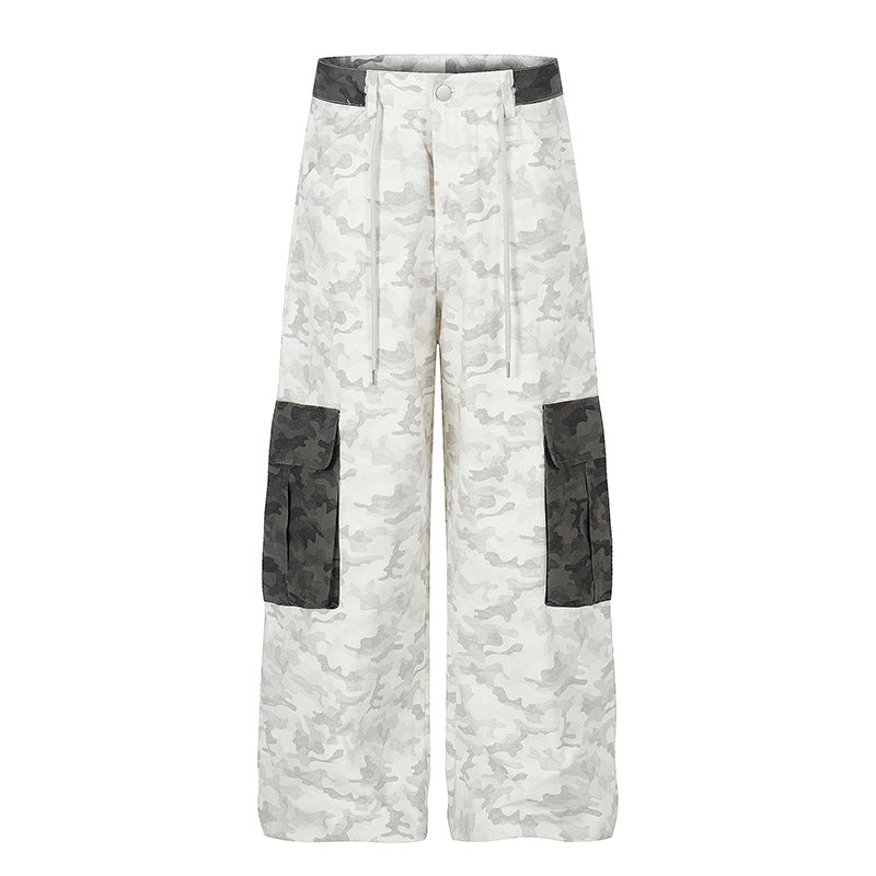 Damen Weite Cargo-Hose mit hohem Bund, Camouflage-Print und Kontrast-Taschen Nord Taschen