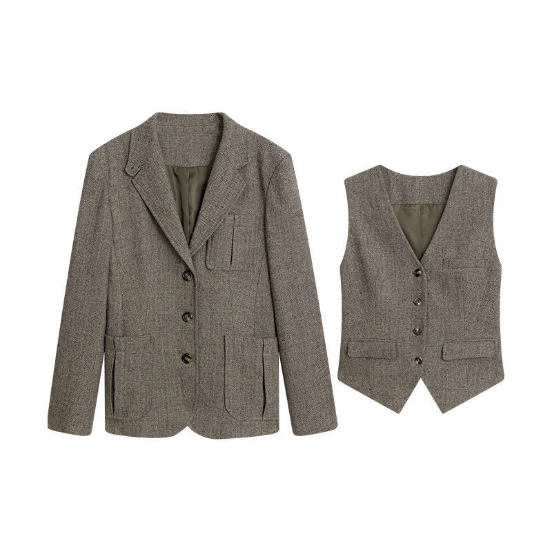 Damen Modischer Tweed Blazer Nord Taschen