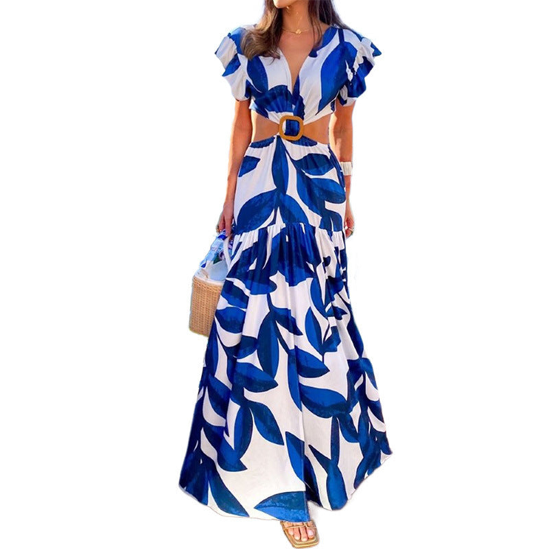 Damen Maxi-Kleid mit raffinierten Cut-Out-Details und voluminösen Rüschen Nord Taschen