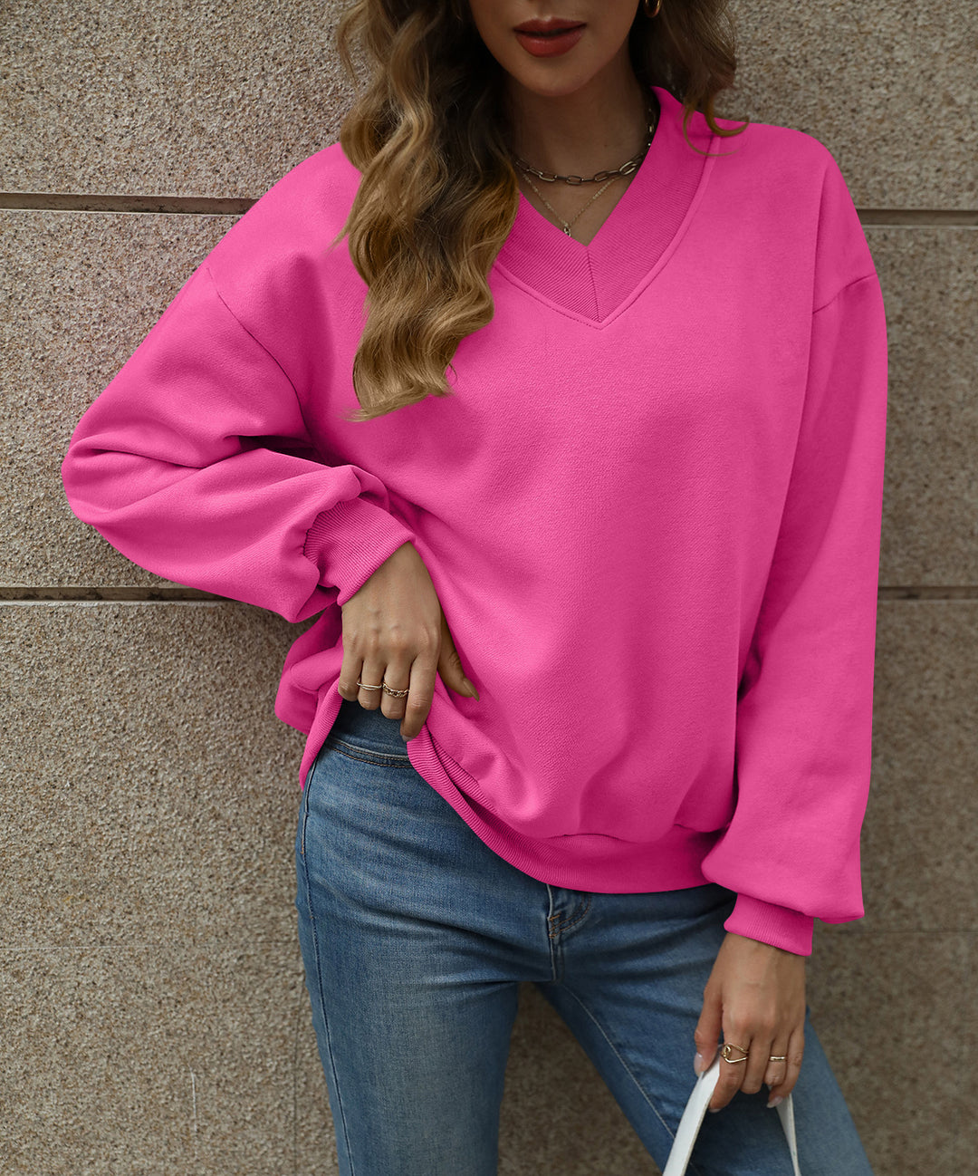 Oversized Damen V-Ausschnitt Sweatshirt