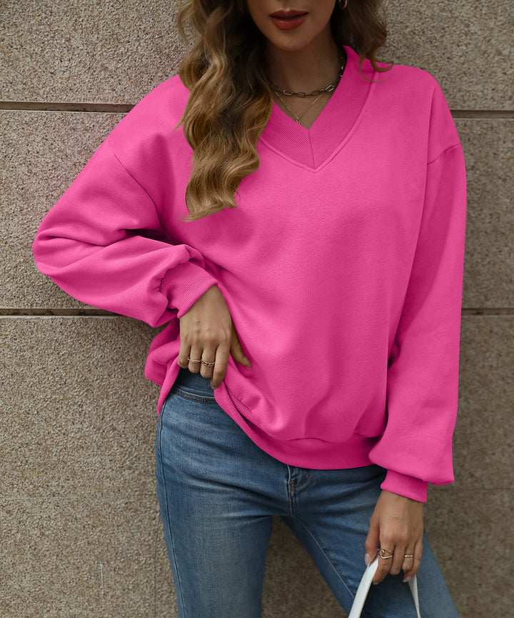 Oversized Damen V-Ausschnitt Sweatshirt