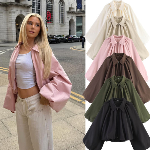 Damen Kurzcape mit Volumenärmeln, Reißverschluss und gerafftem Saum Nord Taschen