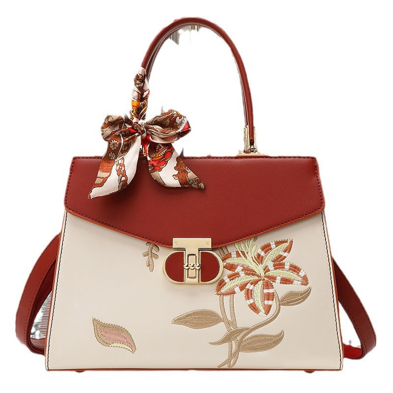 Damen Handtasche mit floraler Stickerei und dekorativem Schal Nord Taschen