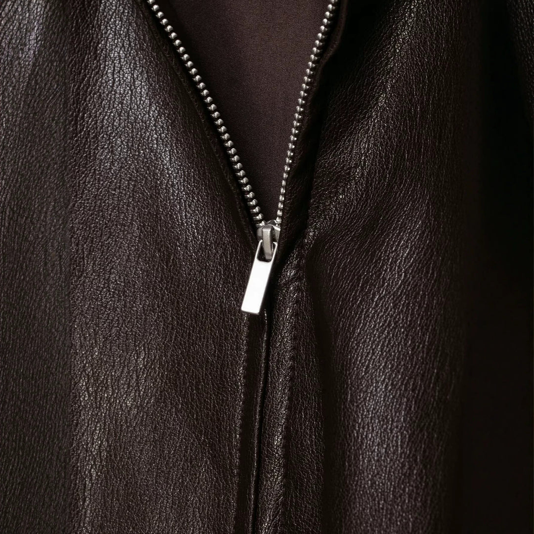 Damen Oversize Jacke im Lederlook mit hohem Funnelkragen, Raglanärmeln und Tunnelzugsaum Nord Taschen