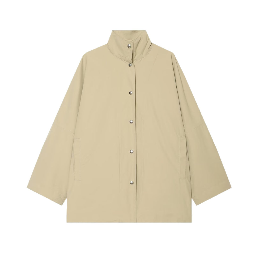 Damen Oversized Regenjacke im Cape‑Stil mit Stehkragen und Druckknopfblende Nord Taschen