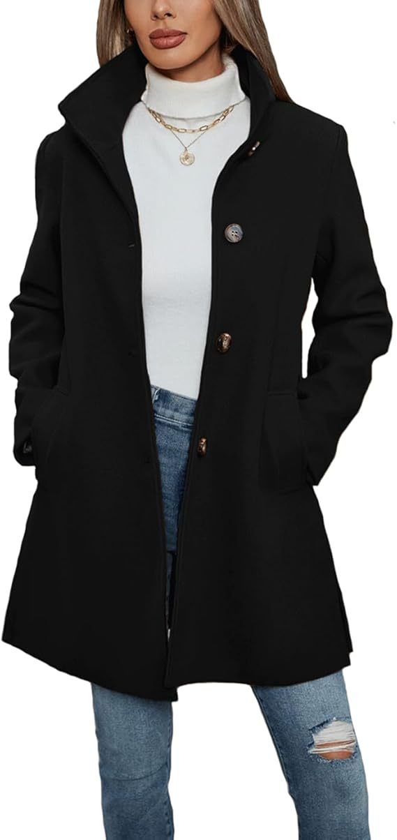Damen Eleganter Wollmantel mit Hochgeschlossenem Kragen und Praktischen Taschen - Arvani
