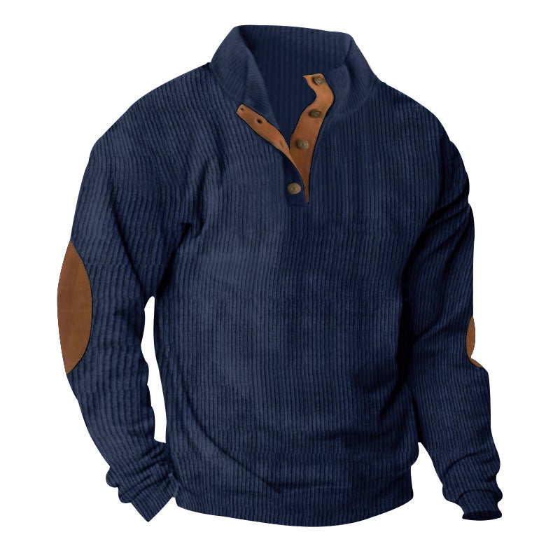 Herren Waffelstrick-Henley-Pullover mit Stehkragen und Ellbogen-Patches Nord Taschen