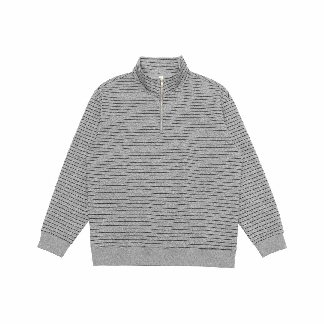Herren Feinstrick-Halbzip-Pullover mit Stehkragen und feinen Streifen Nord Taschen