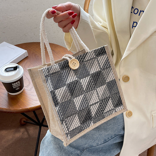 Damen Jute-Tasche mit modernem Karomuster Nord Taschen