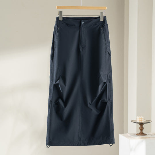 Damen Technischer Cargo-Midirock mit Tunnelzug-Saum und Reißverschlusstaschen Nord Taschen