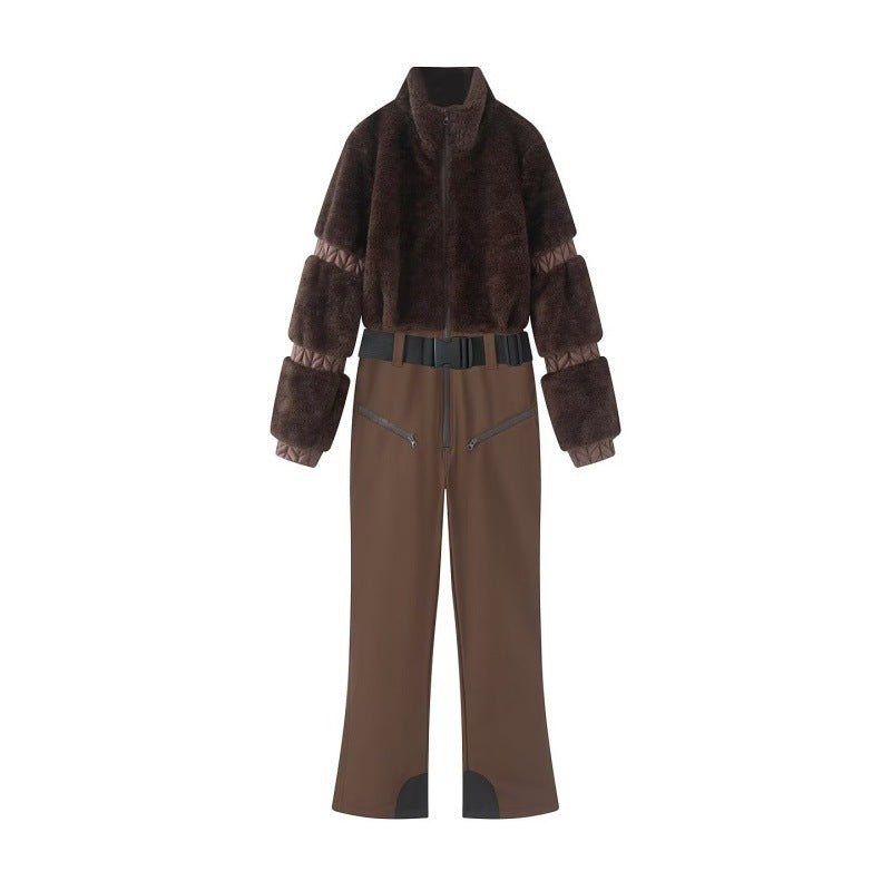 Damen Winterlicher Utility-Overall mit Teddyjacke, hohem Bund und Gurt Nord Taschen