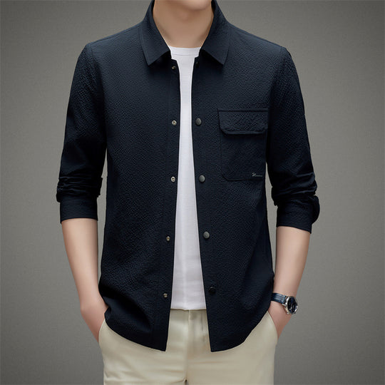 Herren Legeres strukturiertes Overshirt mit Brusttasche und Knopfleiste Nord Taschen