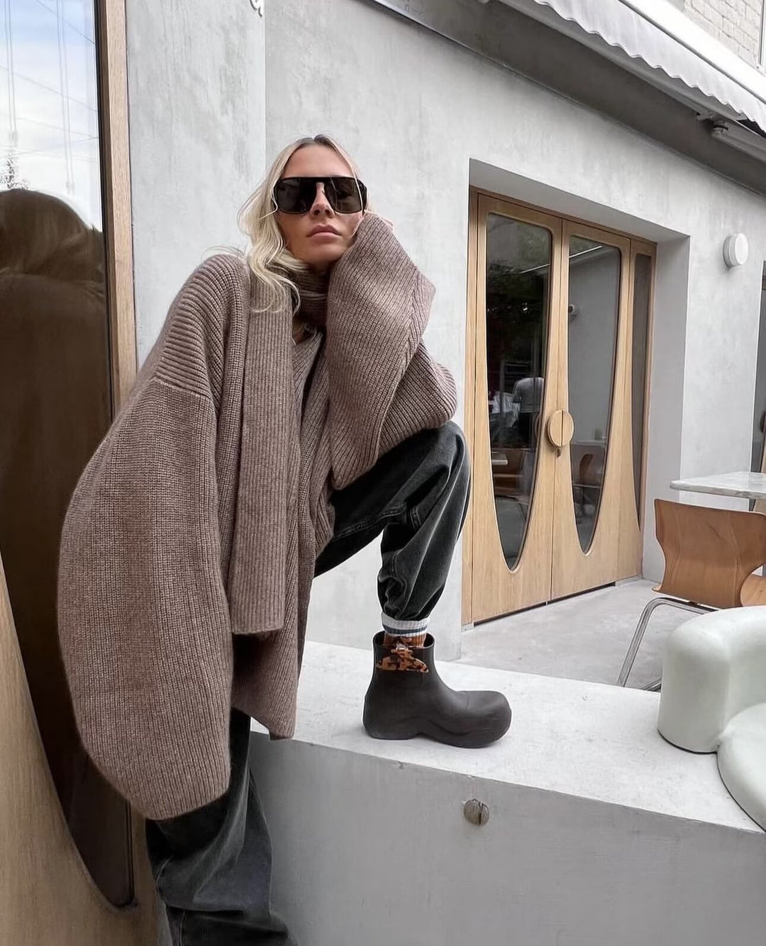Damen Oversized Rollkragen‑Strickpullover mit Rippstruktur Nord Taschen