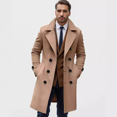 Herren Doppelreihiger Wollmantel mit breitem Revers und taillierter Silhouette Nord Taschen