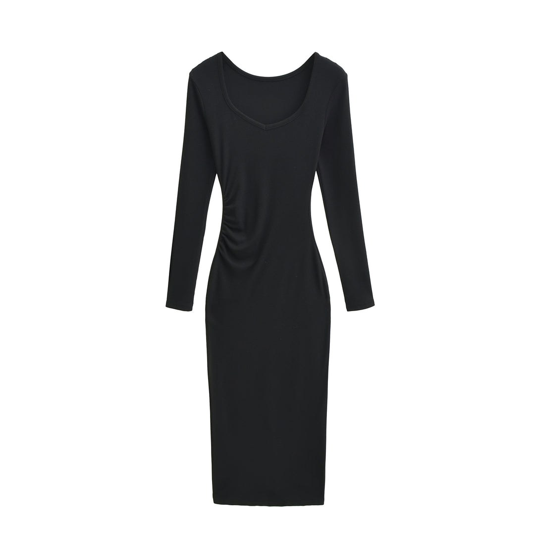 Damen Enganliegendes Midikleid mit seitlicher Raffung und doppeltem Ausschnitt Nord Taschen