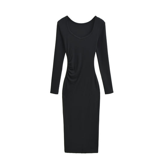 Damen Enganliegendes Midikleid mit seitlicher Raffung und doppeltem Ausschnitt Nord Taschen