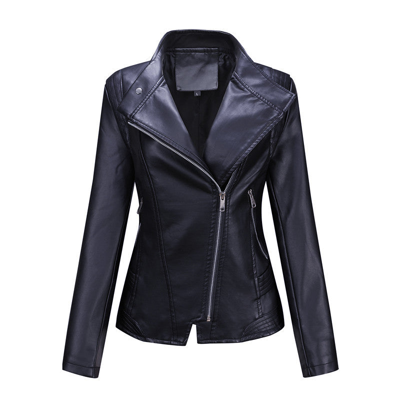 Damen Figurnahe Bikerjacke aus Kunstleder mit asymmetrischem Reißverschluss und taillierendem Schnitt Nord Taschen