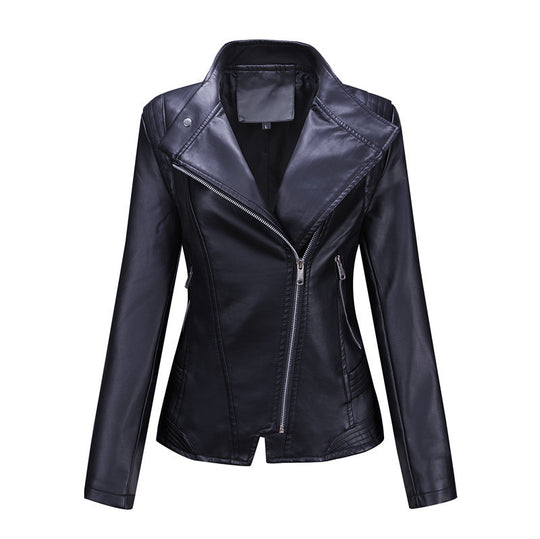 Damen Figurnahe Bikerjacke aus Kunstleder mit asymmetrischem Reißverschluss und taillierendem Schnitt Nord Taschen