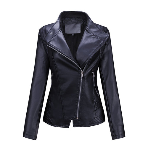 Damen Figurnahe Bikerjacke aus Kunstleder mit asymmetrischem Reißverschluss und taillierendem Schnitt Nord Taschen