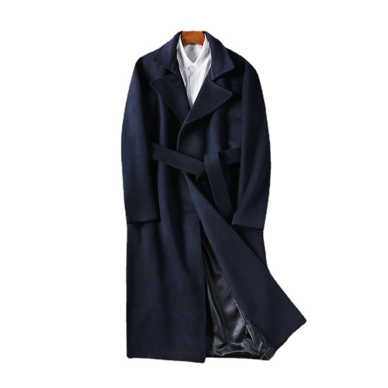 Herren Maxilanger Wollmix-Mantel mit Schalkragen und Bindegürtel Nord Taschen