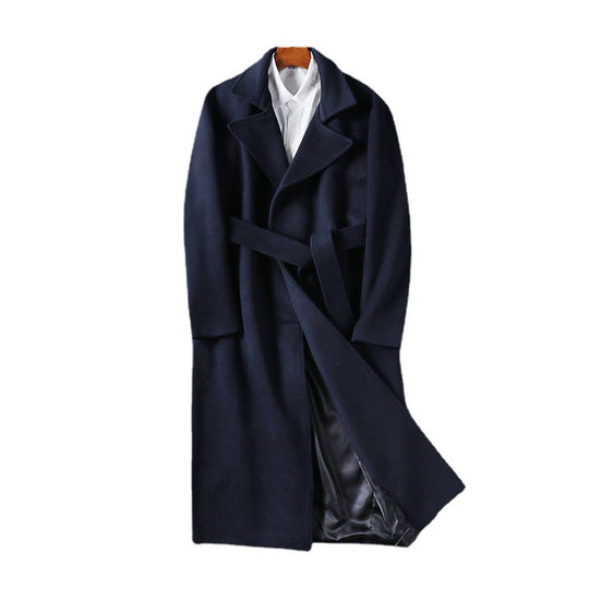 Herren Maxilanger Wollmix-Mantel mit Schalkragen und Bindegürtel Nord Taschen