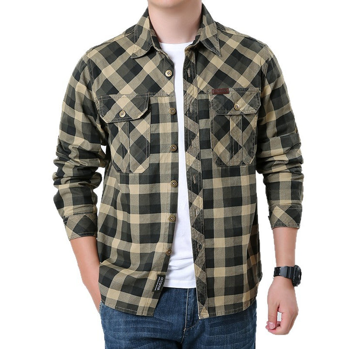Herren  lässiges kariertes Flanellhemdjacke aus Baumwollmischung mit doppelten Brusttaschen und verstärkter Steppung Nord Taschen