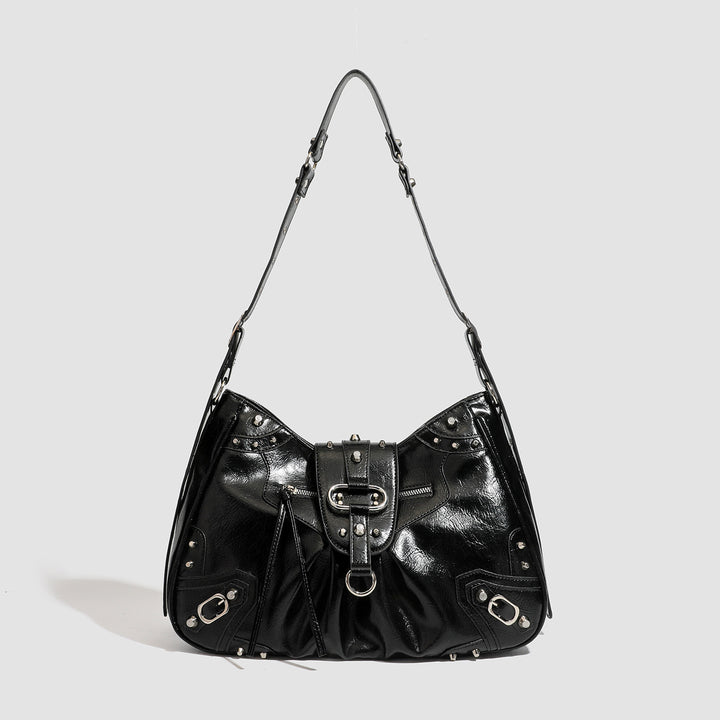 Damen Hobo-Tasche mit dekorativen Nieten und glänzendem Finish Nord Taschen