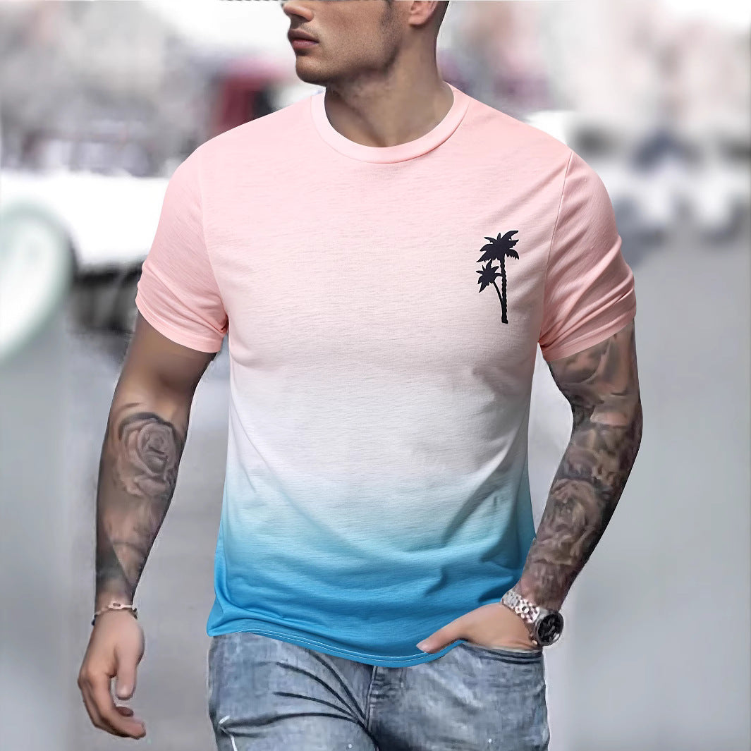 Herren T-Shirt mit modernem Farbverlauf und Palmenstickerei - Arvani