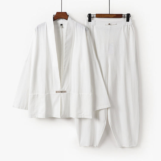 Herren Zen-Relax-Set mit offener Kimono-Jacke, dekorativem Knebelverschluss und tapered Harem-Joggpants Nord Taschen