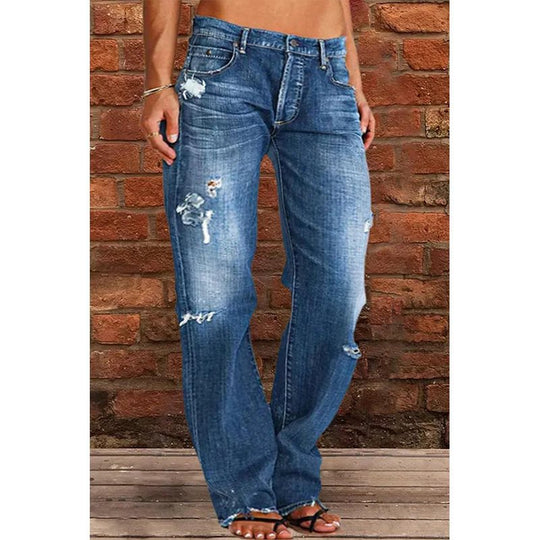 Damen Lockere Destroyed-Jeans mit weitem Bein und niedriger Taille Nord Taschen