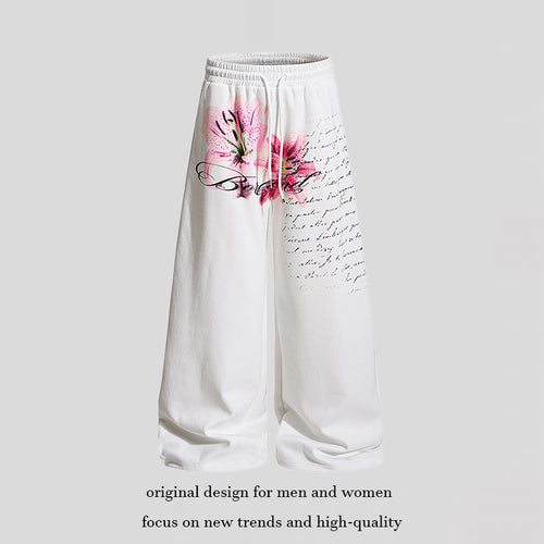 Damen Weite Palazzo-Loungehose im Culotte-Stil mit Komfortbund, Tunnelzug und floraler Printapplikation Nord Taschen