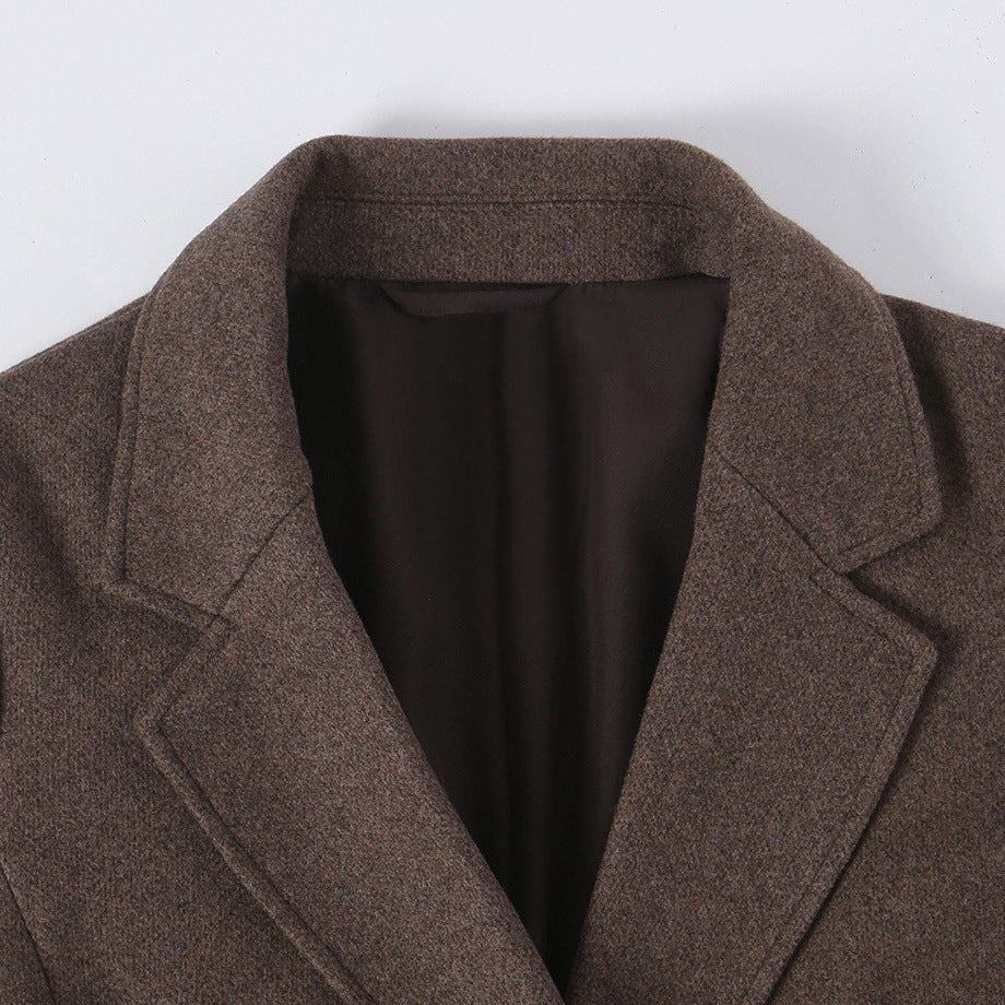 Damen Taillierter Wollmix‑Mantel mit Reverskragen und Bindegürtel Nord Taschen