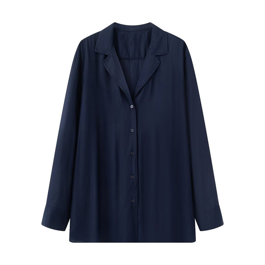 Damen Oversize-Bluse mit Reverskragen und durchgehender Knopfleiste Nord Taschen