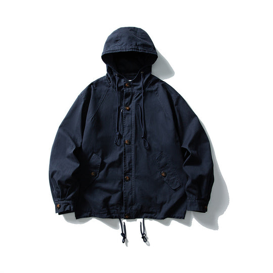 Unisex Kastig geschnittene Kapuzenblousonjacke aus Baumwoll‑Twill mit Tunnelzug Nord Taschen