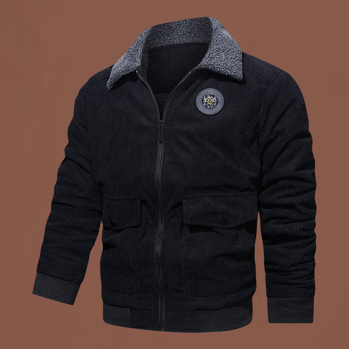 Herren  Kord-Bomberjacke mit Teddyfutter, hochschließendem Kragen und aufgesetzten Taschen Nord Taschen