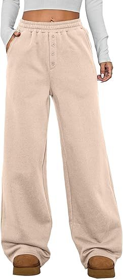 Damen Kuschelige Fleece-Sweatpants mit weitem Bein und hohem Elastikbund Nord Taschen
