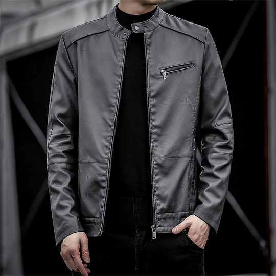 Herren Slim-Fit Kunstleder-Motojacke mit Stehkragen und Reißverschlussdetails Nord Taschen