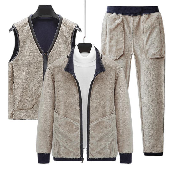 Herren wärmendes Fleece-Dreiteiliges Set mit Reißverschlussjacke, Teddyweste und Jogginghose Nord Taschen