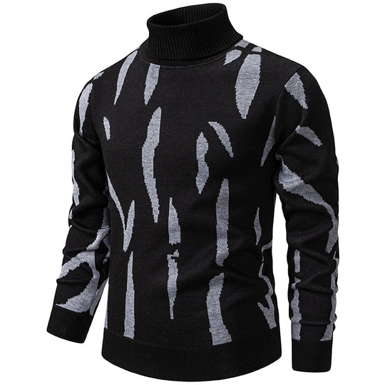 Herren Strukturierter Rollkragenpullover mit abstraktem Jacquardmuster und gerippten Abschlüssen Nord Taschen