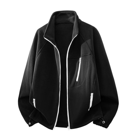 Unisex Leichte Fleecejacke mit Stehkragen, Raglanärmeln und multiplen Reißverschlusstaschen Nord Taschen
