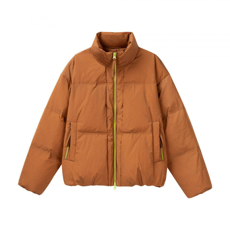 Damen Kurze Oversize-Steppjacke mit hohem Stehkragen und Kontrast-Reißverschluss Nord Taschen