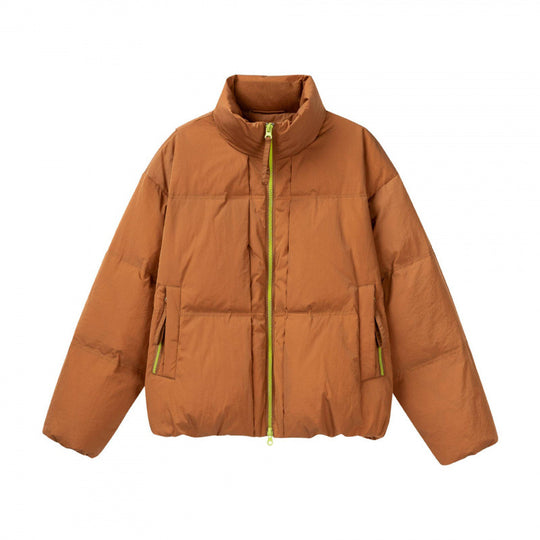 Damen Kurze Oversize-Steppjacke mit hohem Stehkragen und Kontrast-Reißverschluss Nord Taschen