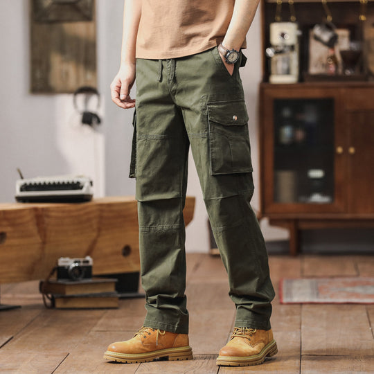 Herren Gerade geschnittene Canvas-Cargohose mit Klapp-Utility-Taschen und Kordelbund Nord Taschen
