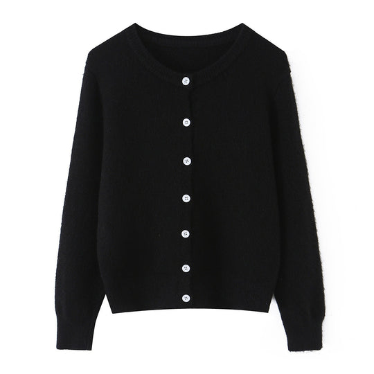 Damen Feinstrick-Cardigan mit Rundhalsausschnitt, durchgehender Knopfleiste und geripptem Saum Nord Taschen