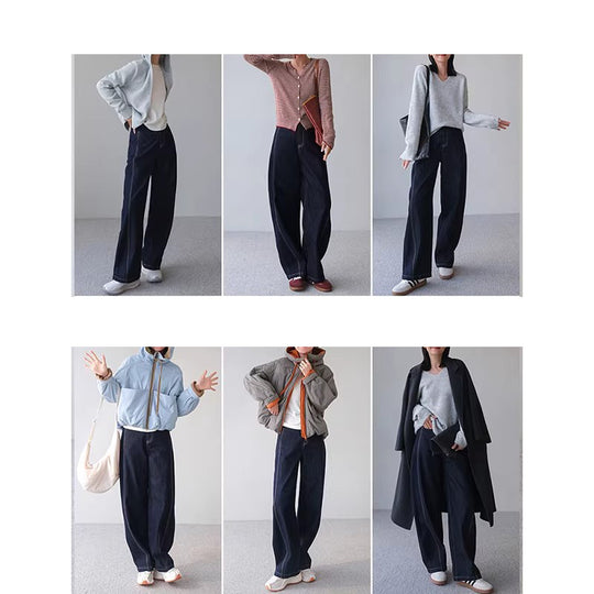 Damen Weite Jeans mit hohem Bund Nord Taschen