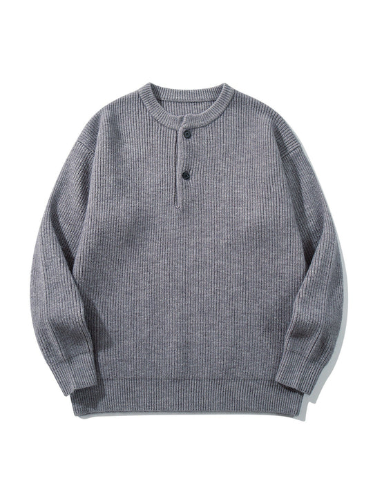 Herren Grobstrick-Henley-Pullover mit halber Knopfleiste und Rippbündchen Nord Taschen